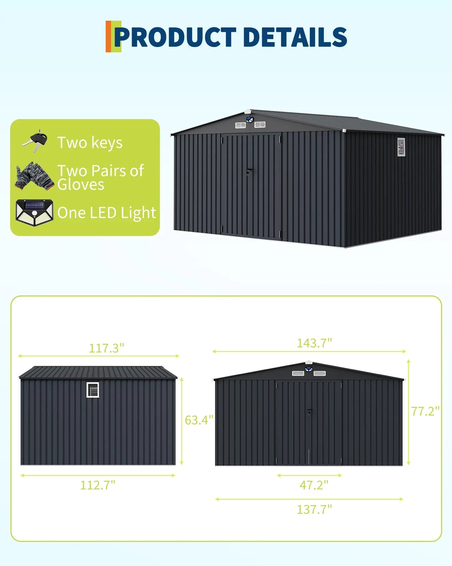12'x10' Outdoor Storage Shed, Lockable With Windows