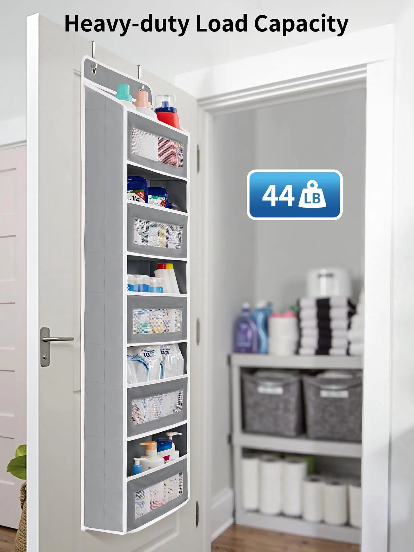 Gray Over the Door 5‑Shelf Organizer w/Pockets