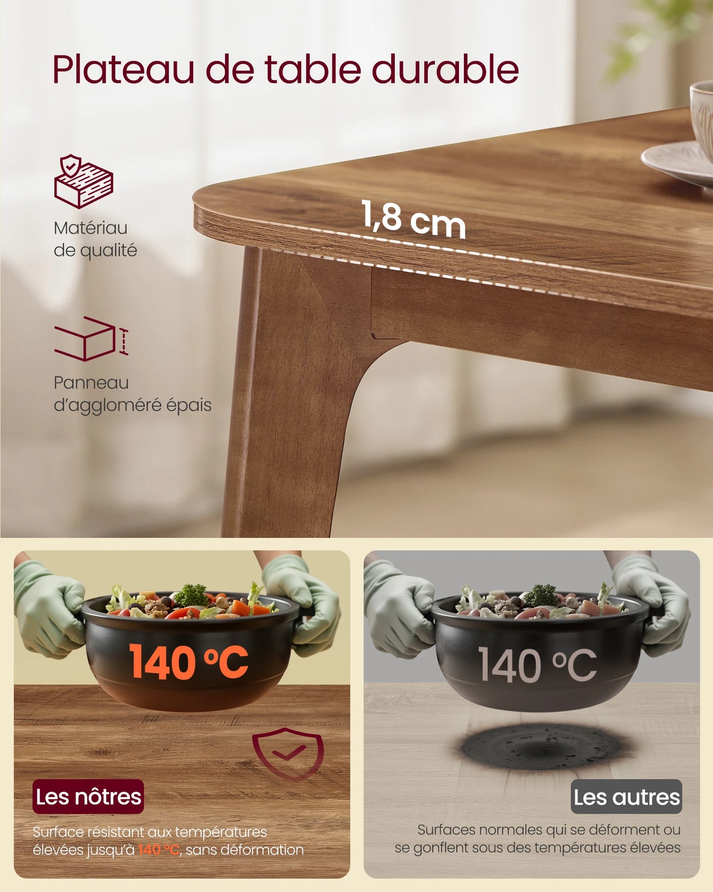 Dining Table, Extendable Top, for Dining Room, Office or Workspace
