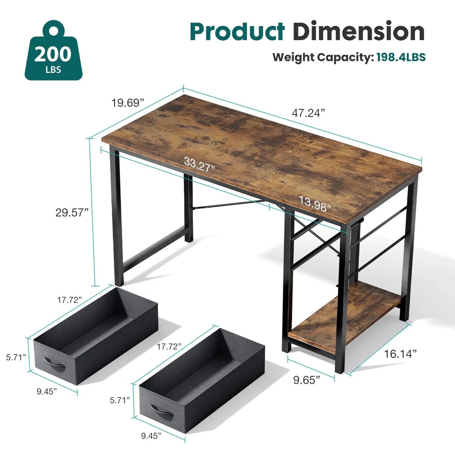 47IN Wood Computer Desk with 2 Drawers
