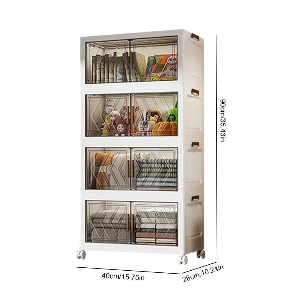 4 Tier Folding Storage Boxes with Doors & Wheels