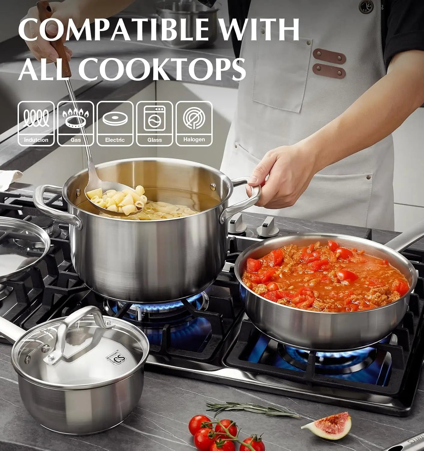 10 Piece Stainless Steel Pots and Pans Set