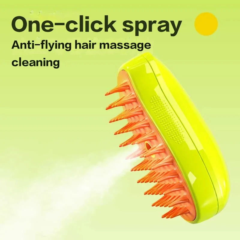 Electric Pet Steamer Brush. 3-in-1 Dog & Cat Spray Hair Brush