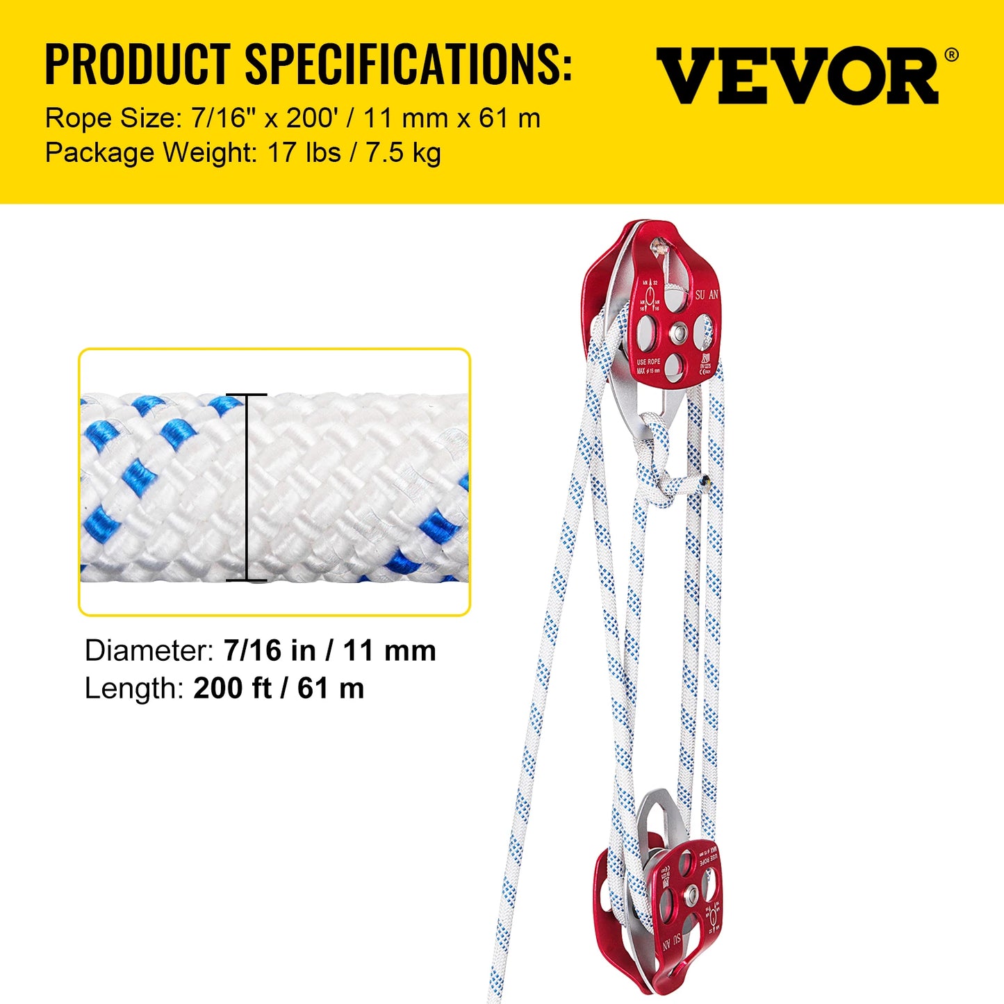7700 lb Twin Sheave Block and Tackle