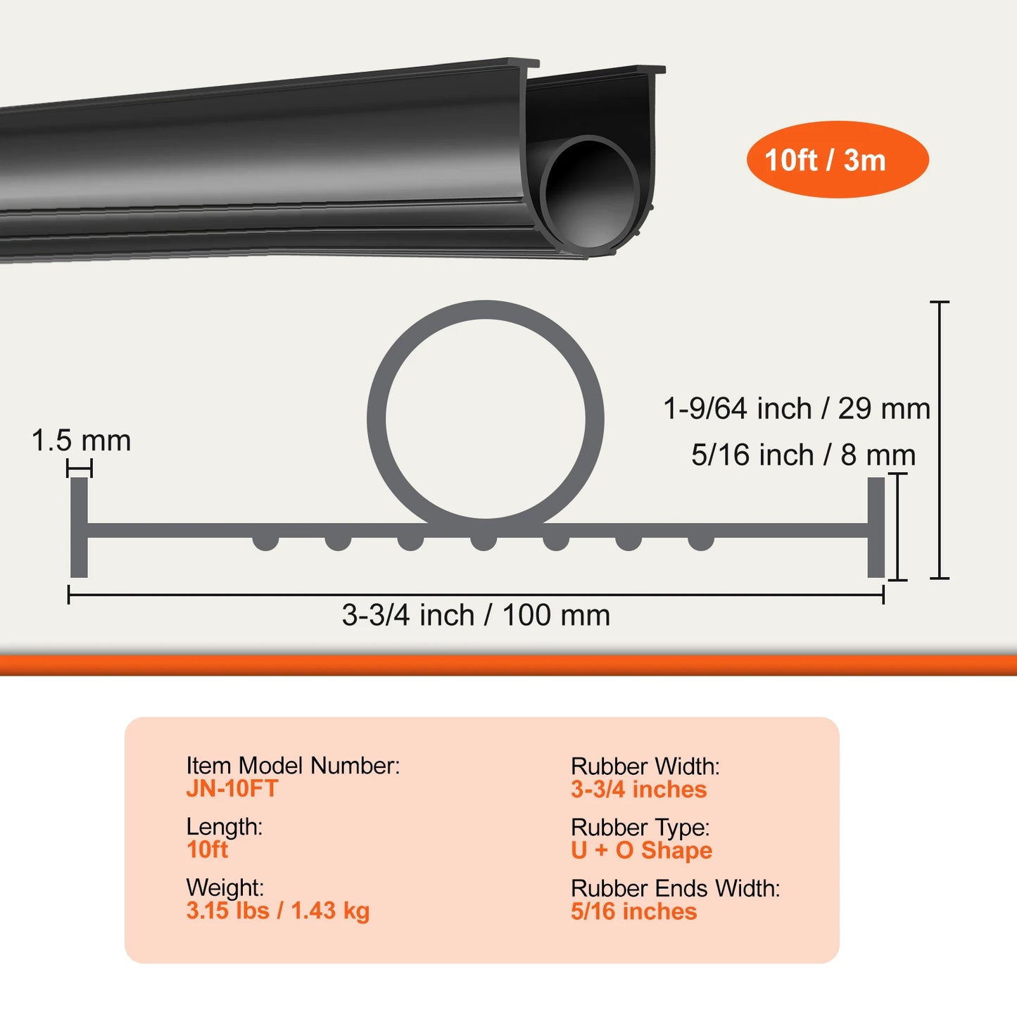 4.8m Garage Door Seals Bottom Rubber U Shape +O Ring