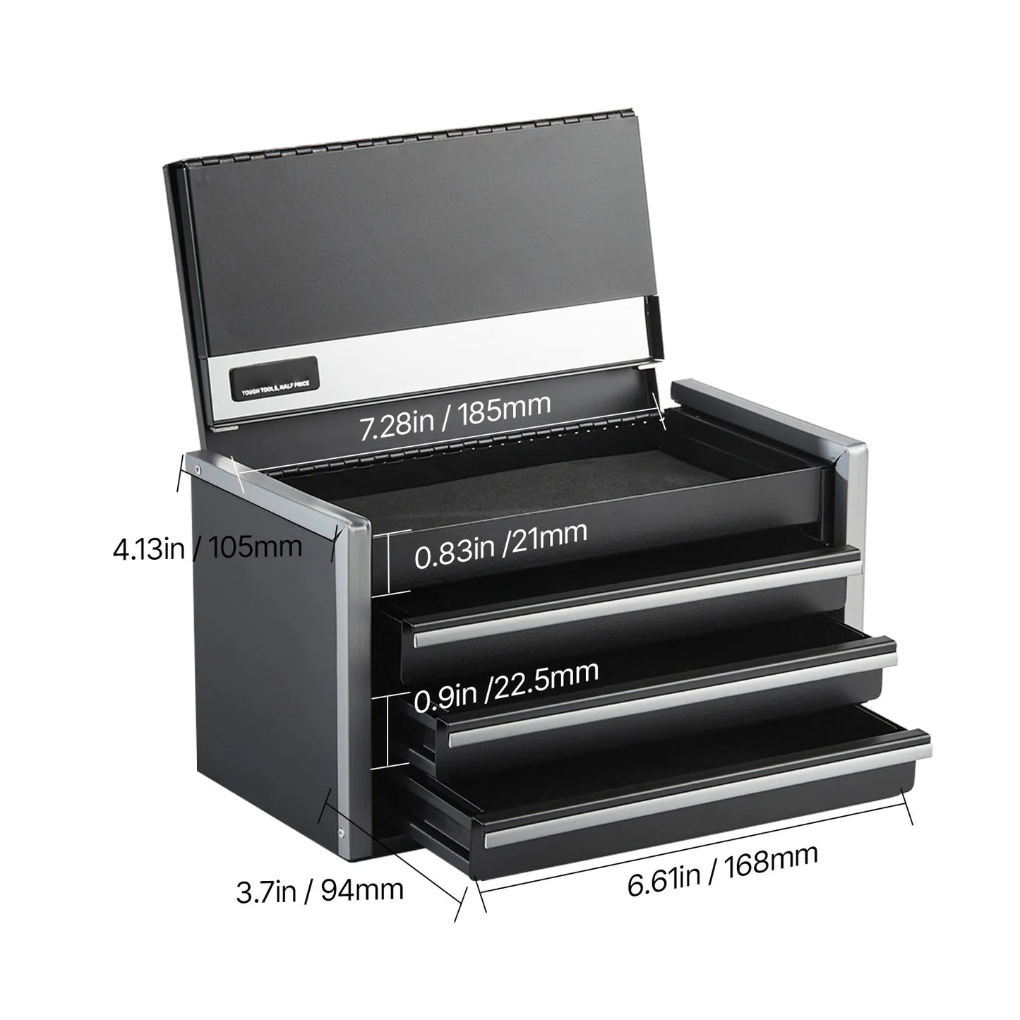 Metal Portable Tool Box, 8.6in, w/3 Ball Bearing Drawers