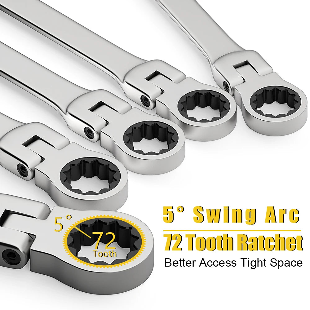 8pcs 72-Tooth Ratchet Wrench Set Metric 8-19mm