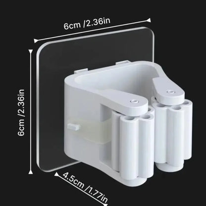 4 Piece White Mop Holder with Self-adhesive Installation