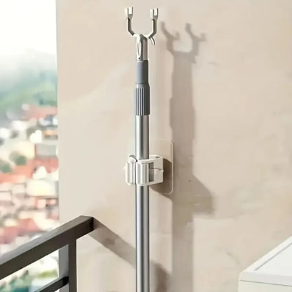 4 Piece White Mop Holder with Self-adhesive Installation