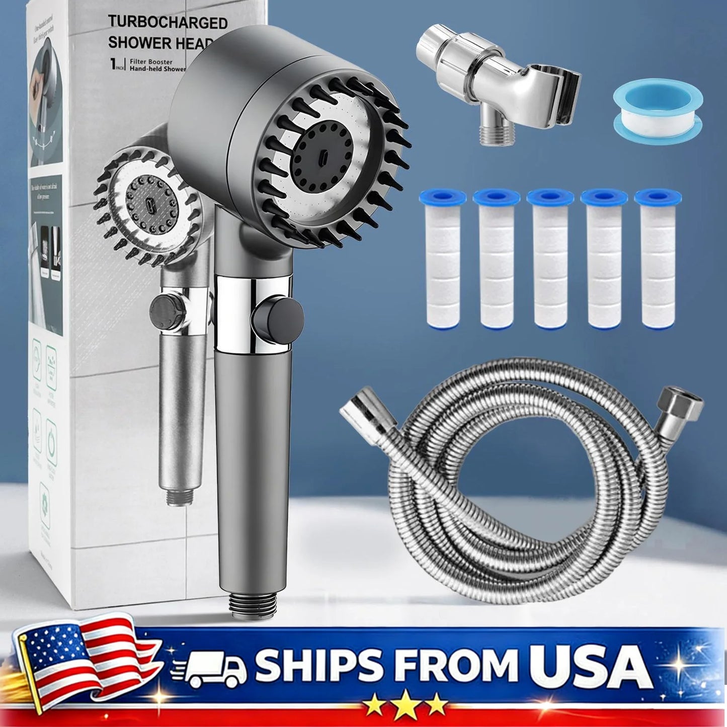 High Pressure Shower Head, 3 Spray Modes, 1.5M Hose