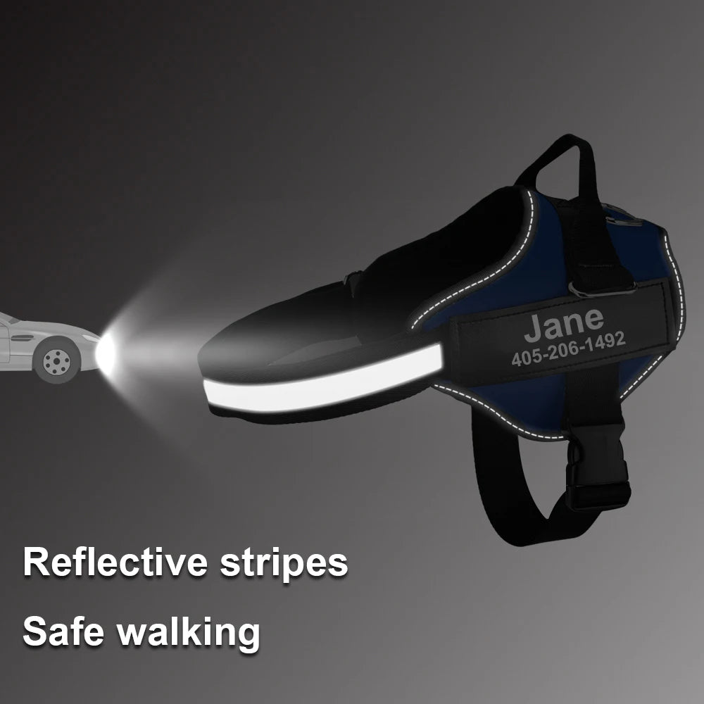 Reflective Dog Harness w/Custom Name Panel