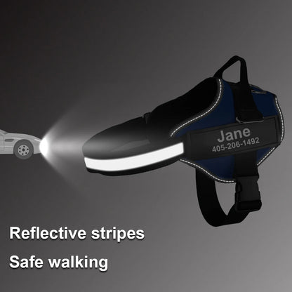 Reflective Dog Harness w/Custom Name Panel