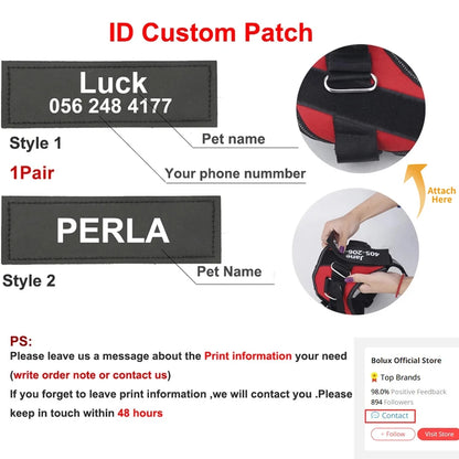Reflective Dog Harness w/Custom Name Panel