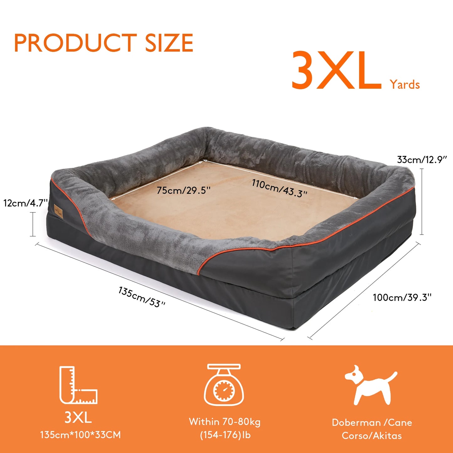 Large Dog Bed, Waterproof, and Comfortable with Washable Cover