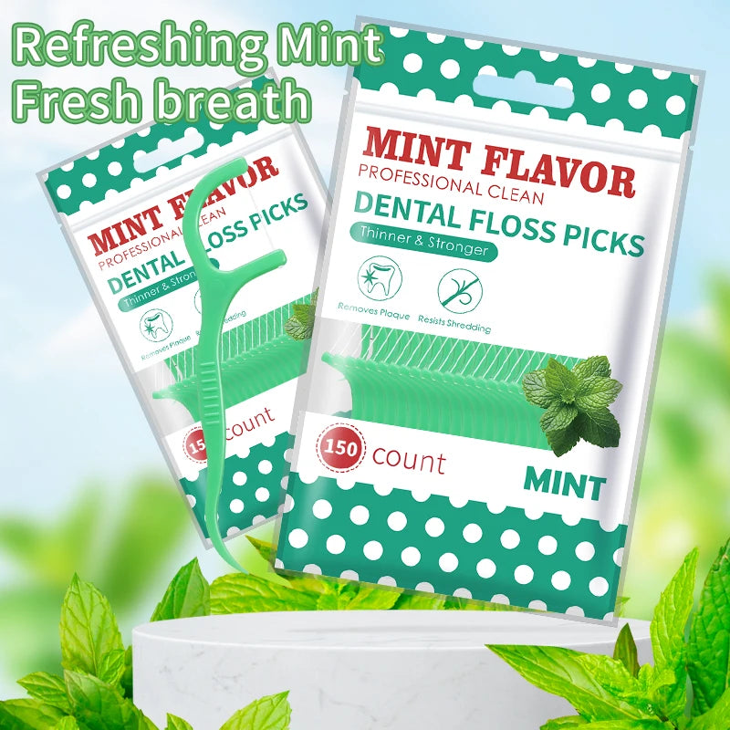 300PCS Mint Floss Sticks, Bagged Hygiene Products