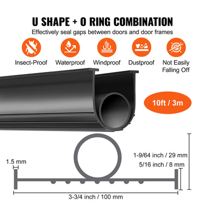 4.8m Garage Door Seals Bottom Rubber U Shape +O Ring