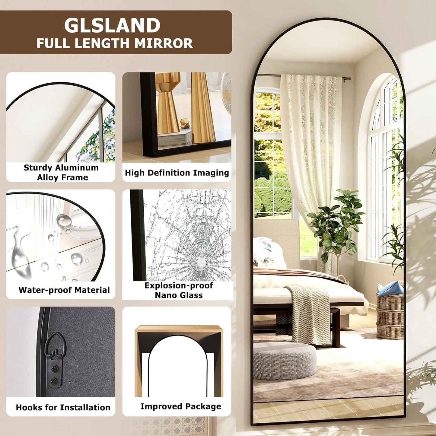 21x64 inch Arched Full Length Mirror for Bedroom