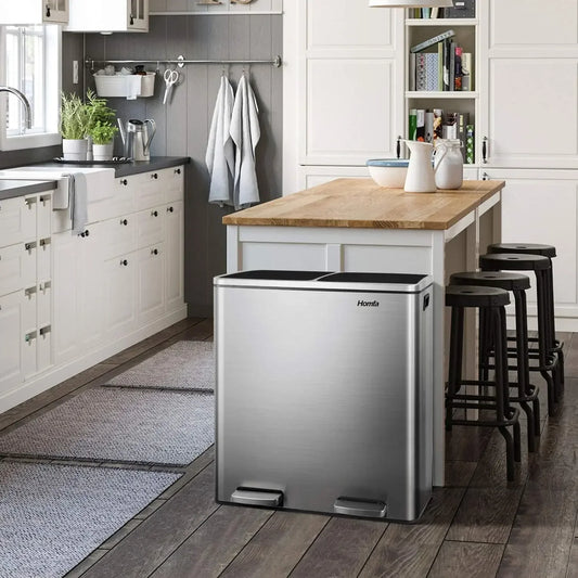 Dual Compartment Stainless Steel Recycling and Trash Can