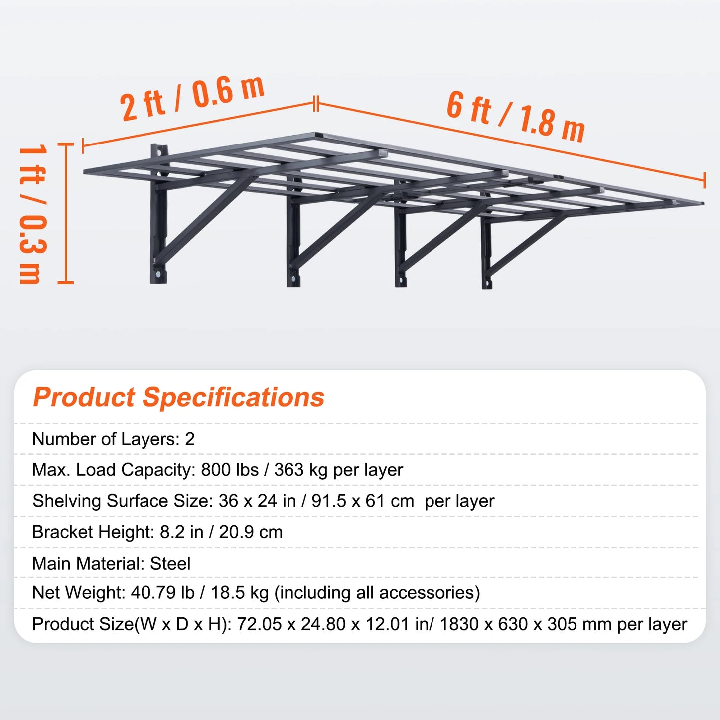 2 Garage Storage Racks, Wall Mounted Heavy Duty Shelves