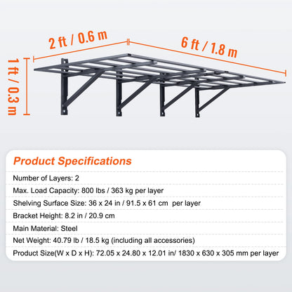 2 Garage Storage Racks, Wall Mounted Heavy Duty Shelves