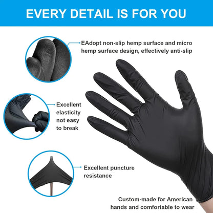 20/50/100PCS Black Nitrile Disposable Gloves
