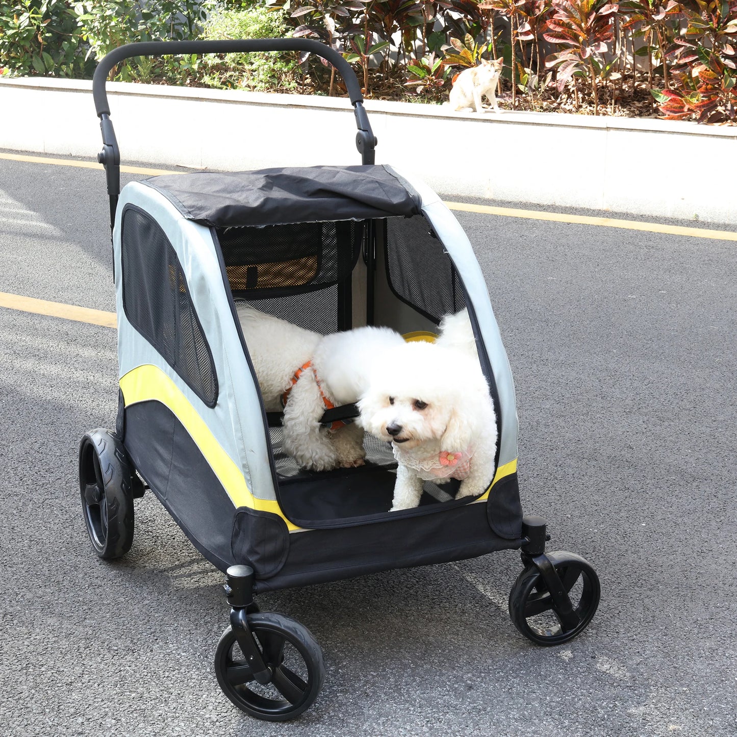 Pet Stroller for 2 Dogs, Zipper Divider and Wheels