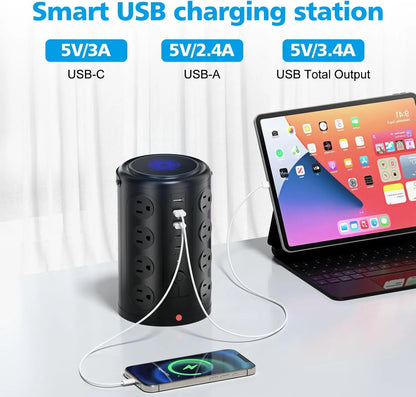 16-Outlet Power Strip w/5 USB Ports & 6' Cord