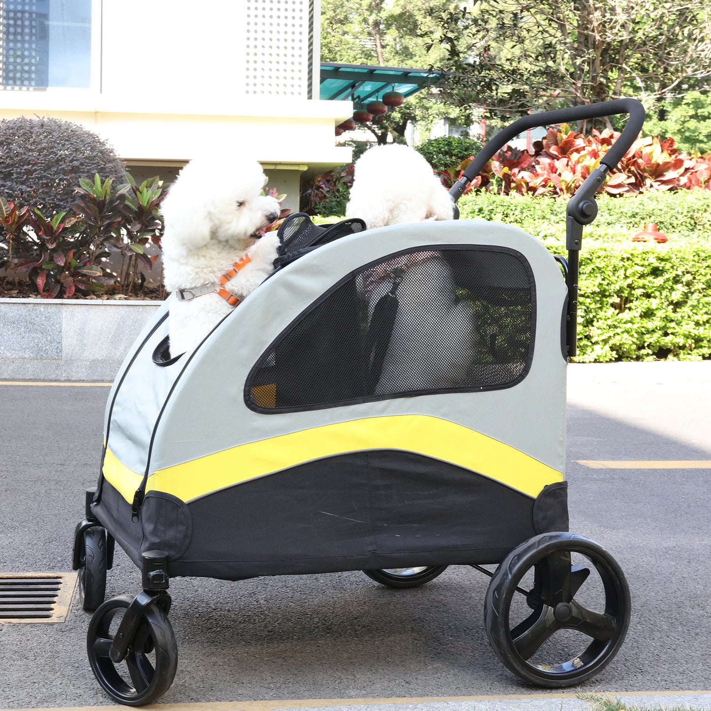 Pet Stroller for 2 Dogs, Zipper Divider and Wheels