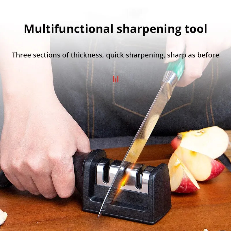 1Pc Black Kitchen Three Segment Knife Sharpener