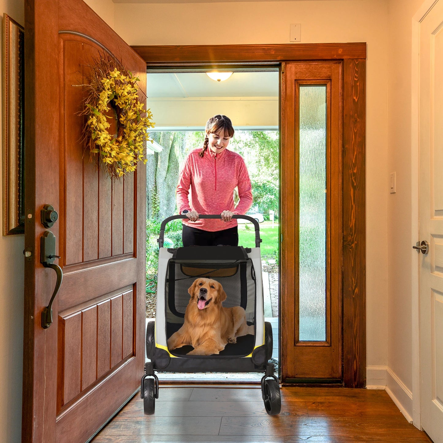 Pet Stroller for 2 Dogs, Zipper Divider and Wheels