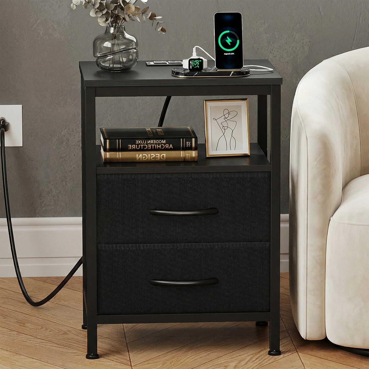 2 Drawer Night Stand with Open Shelf