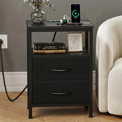 2 Drawer Night Stand with Open Shelf