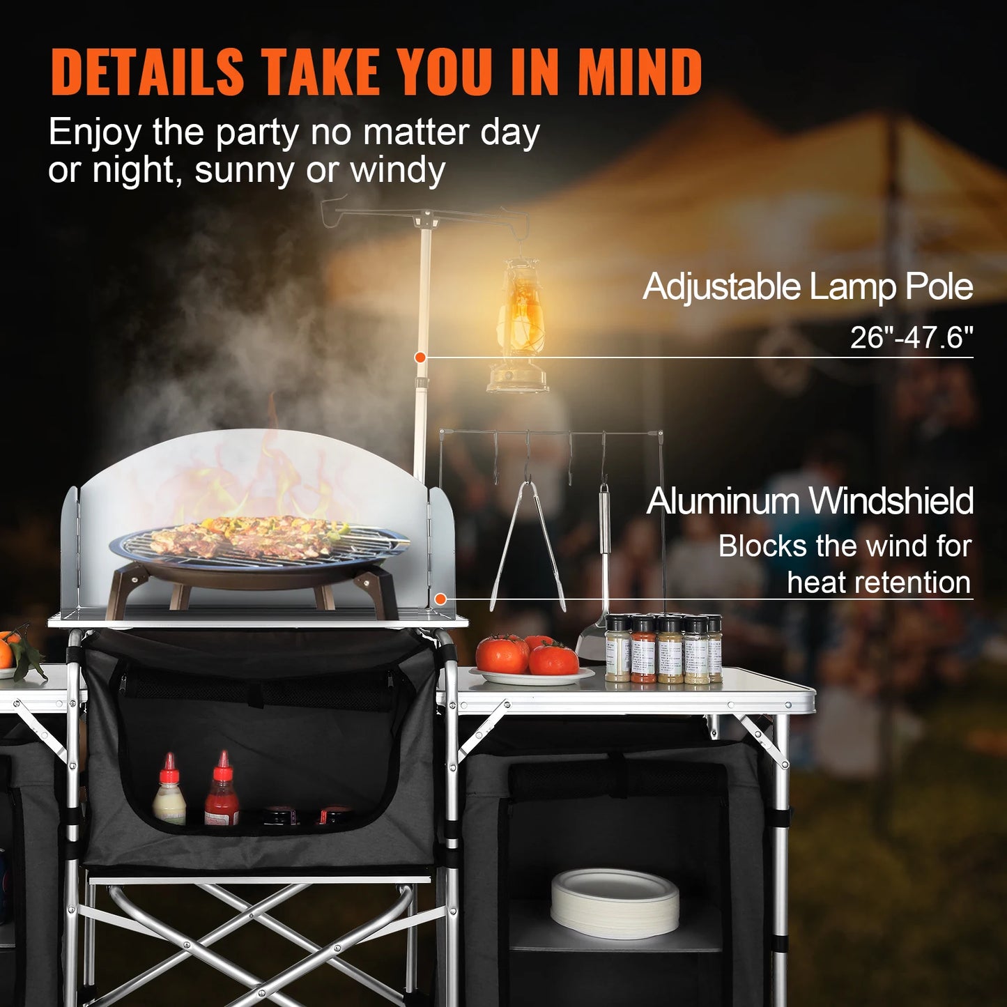Camping Kitchen Table, Cabinet, Foldable Storage