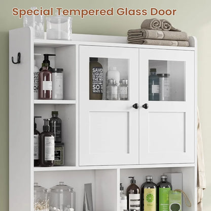 Over Toilet Storage Cabinet with Glass Doors