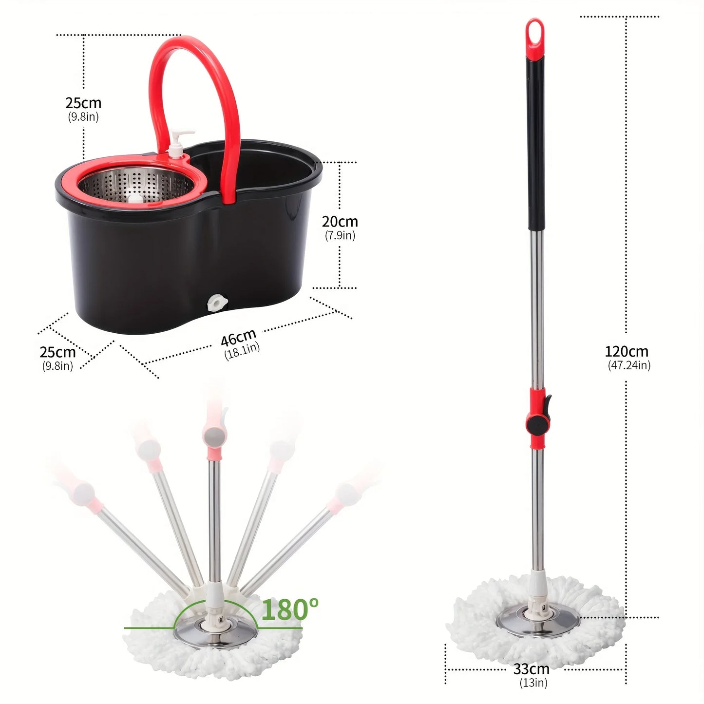 Heavy Duty Spin Mop/Bucket Set w/3 Mop Heads