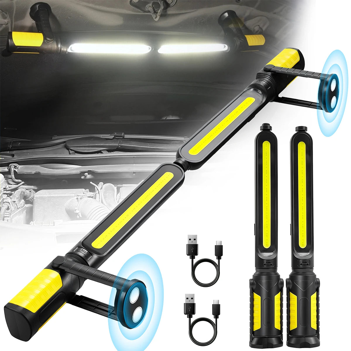 Dual Work Lights, Rechargeable, w/Underhood Mounts