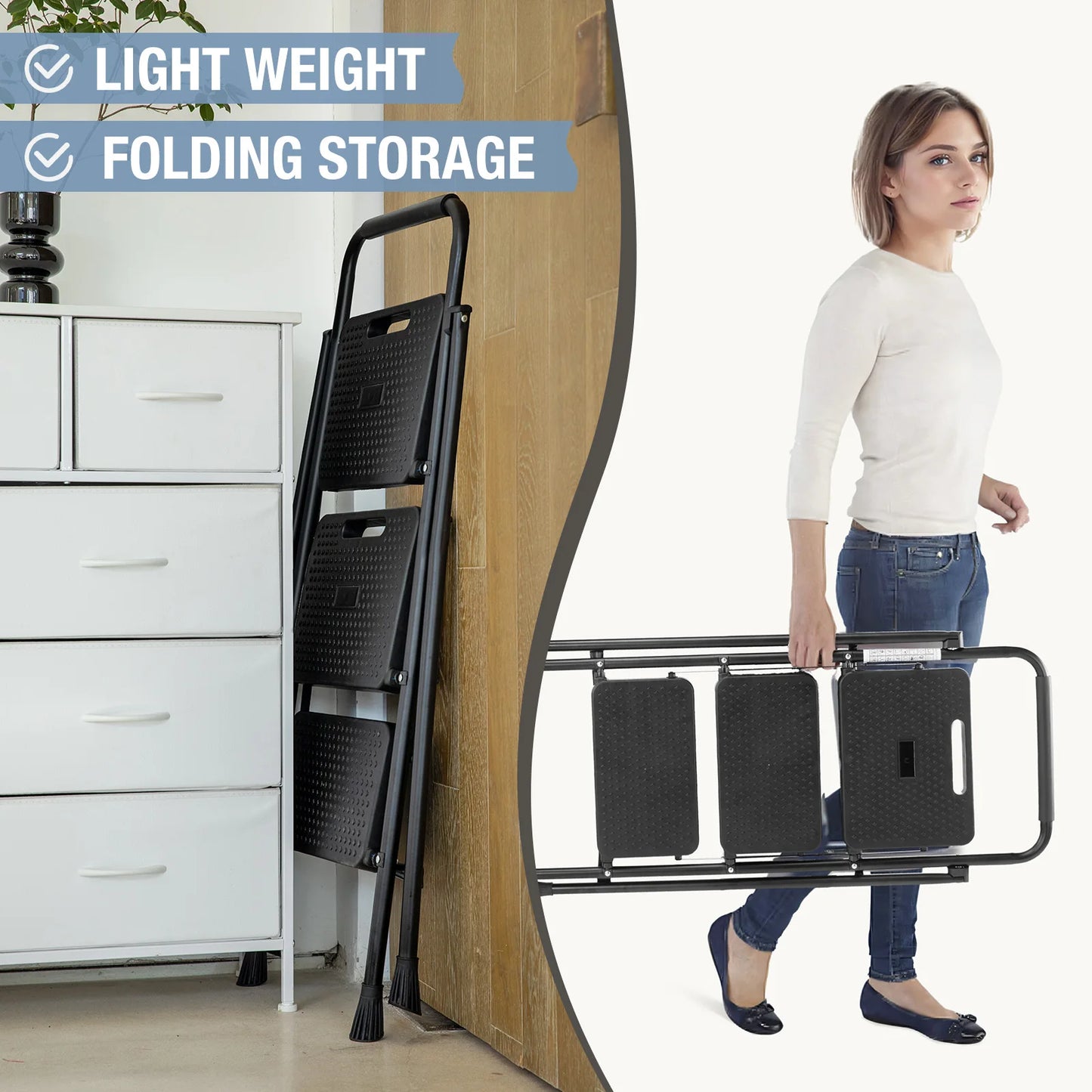 Folding 2 Step Ladder Stool with Anti-Slip Legs and 800lbs Capacity