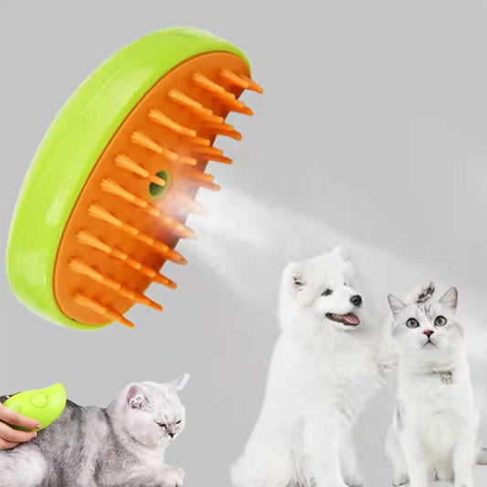Electric Pet Steamer Brush. 3-in-1 Dog & Cat Spray Hair Brush