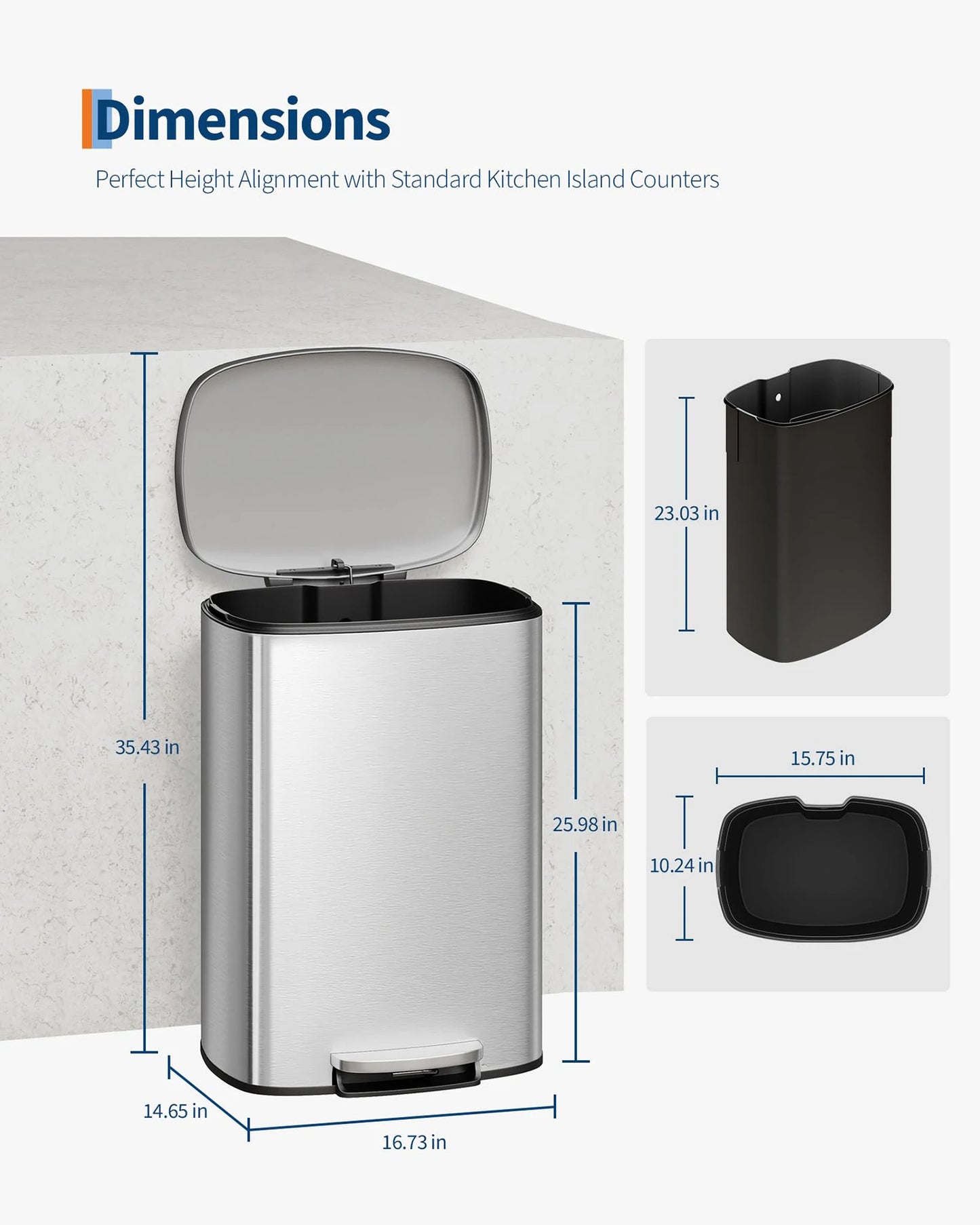 50L & 10L Stainless Steel Step-Lid Trash Can Combo