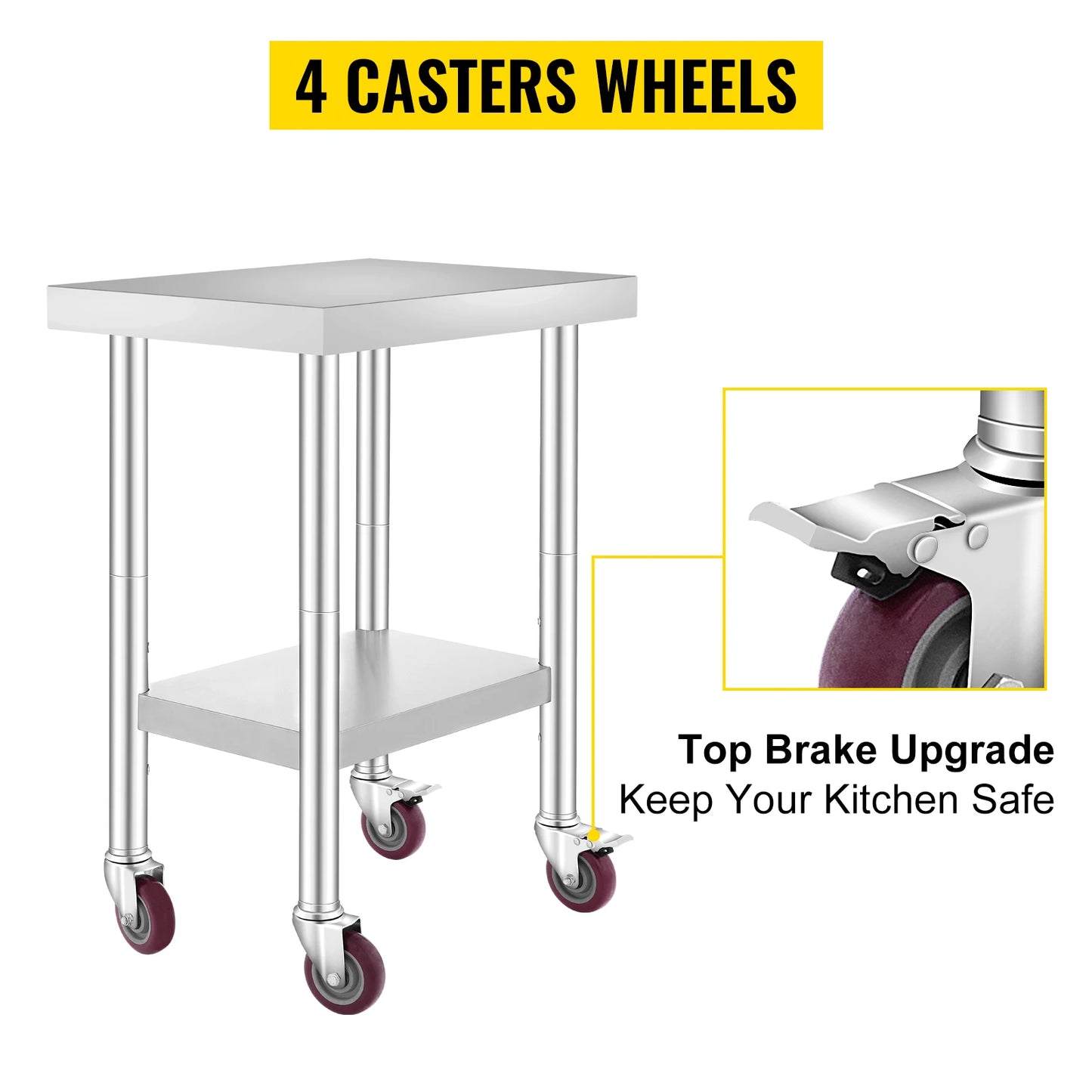 Stainless Steel Kitchen Work Table with Caster Wheels
