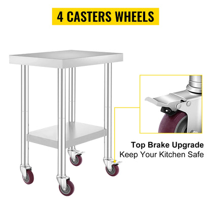 Stainless Steel Kitchen Work Table with Caster Wheels