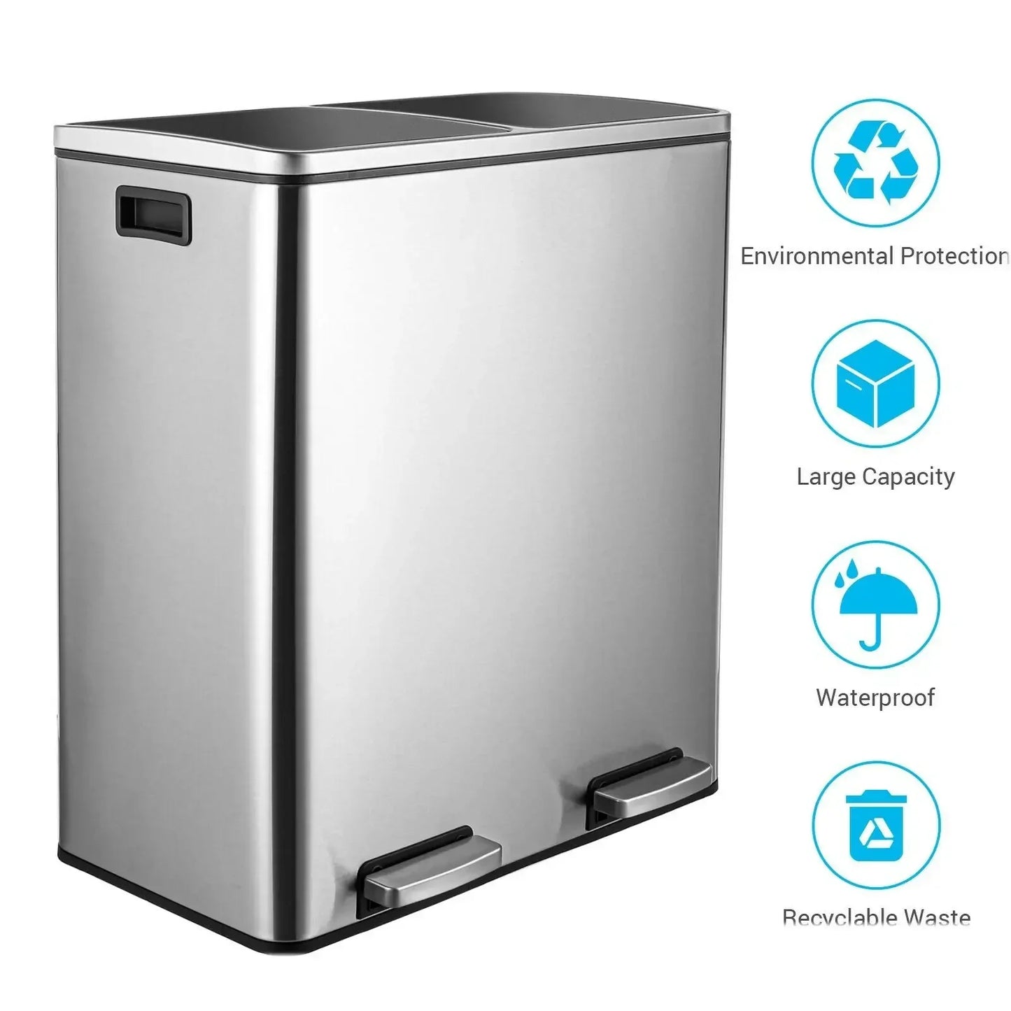 Dual Compartment Stainless Steel Recycling and Trash Can