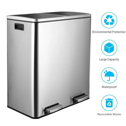 Dual Compartment Stainless Steel Recycling and Trash Can