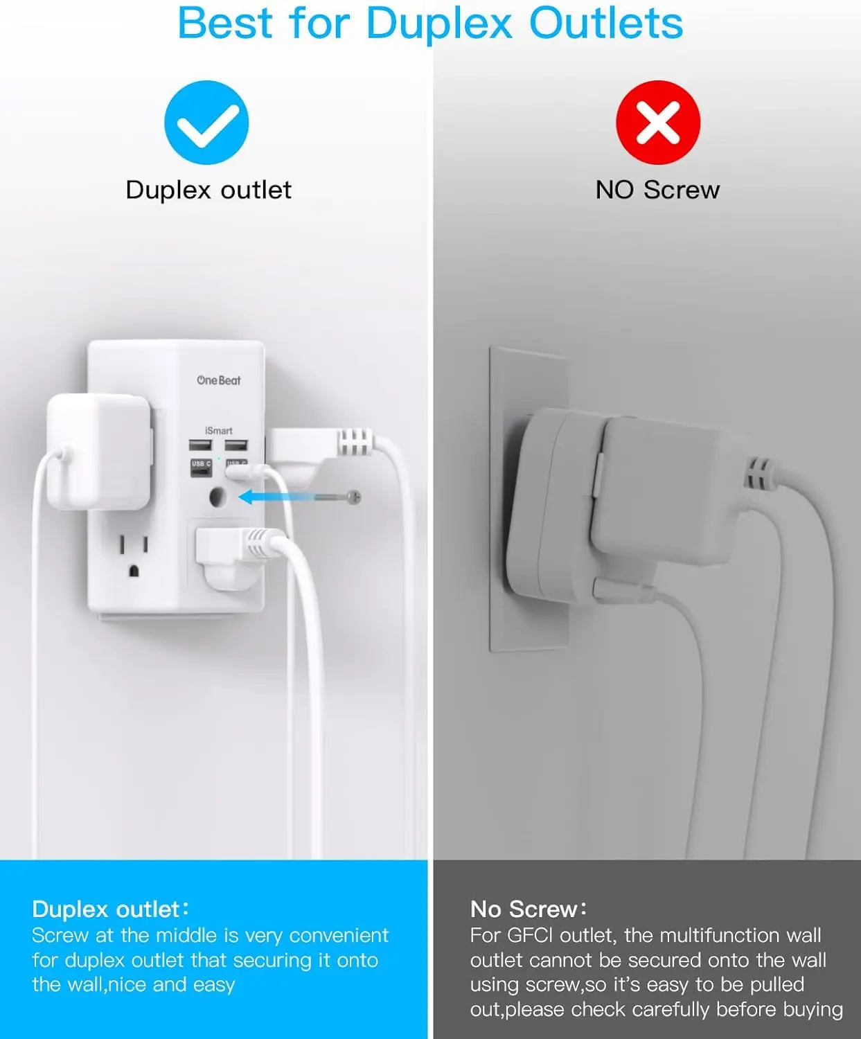 Power Strip w/ 5 Outlets, 4 USB Charging Ports