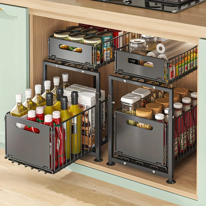 2 Tier Under Sink Slide Out Cabinet Organizer