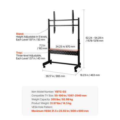 Portable TV Stand with Wheels for Living Room, Bedroom & Office