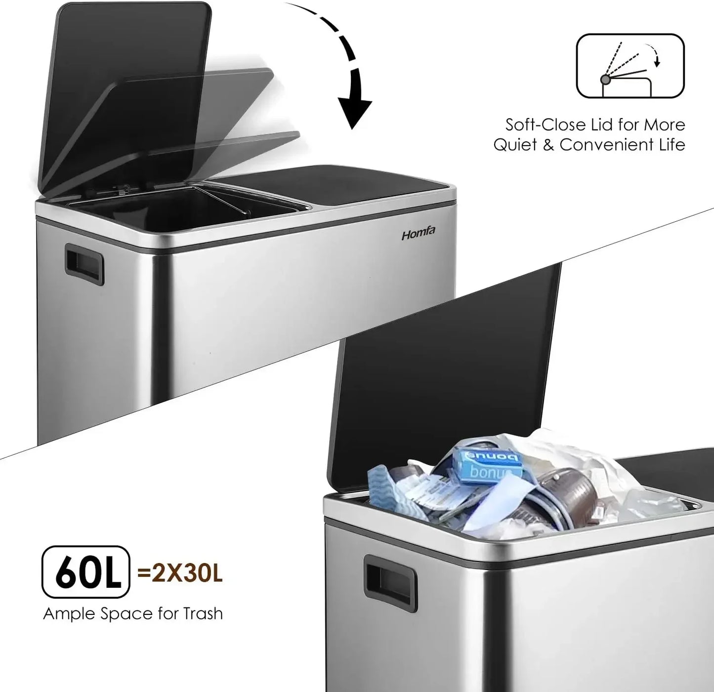 Dual Compartment Stainless Steel Recycling and Trash Can