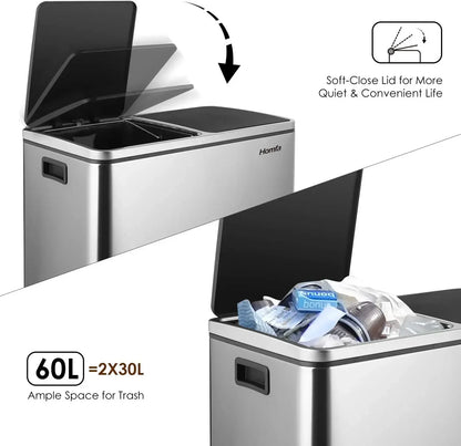 Dual Compartment Stainless Steel Recycling and Trash Can