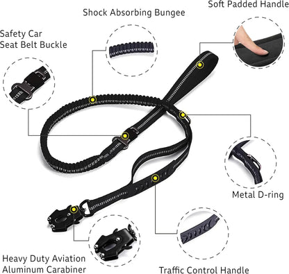 Reflective Large Dog Shock Absorbing Leash with Car Seatbelt