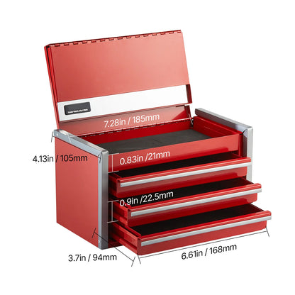 Metal Portable Tool Box, 8.6in, w/3 Ball Bearing Drawers